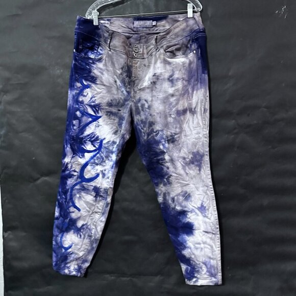 Torrid Jeggings Blue Size 22 Tie Dye Purple Wave Hand Painted Leggings stretch - Picture 7 of 7